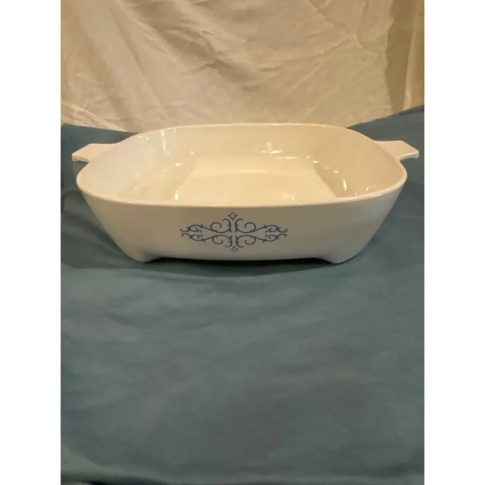 Vintage CorningWare Blue Scroll Microwave Browning Skillet Dish 10